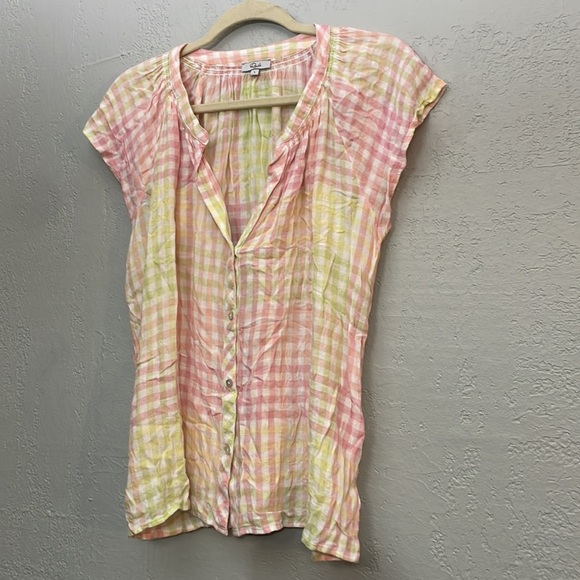 Rails Gingham Alena Button Down Blouse in Lemon Raspberry Plaid - Picture 2 of 7
